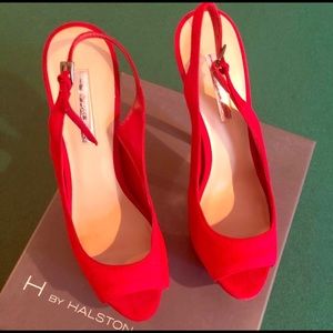 Red sling back pumps